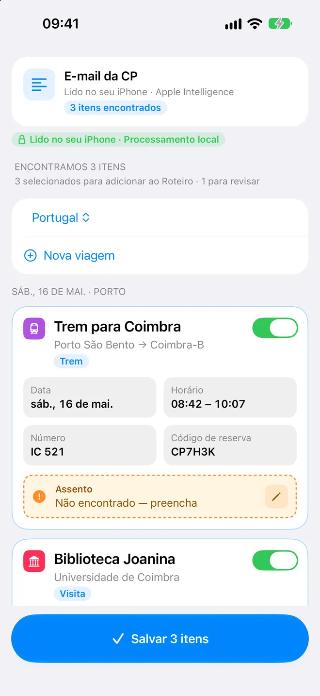 Importação de reservas